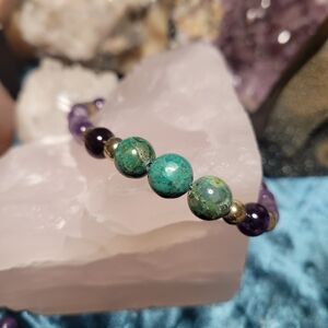 Custom Purple Amethyst, Phoenix Stone, Gold Hematite Crystal Beaded Bracelet